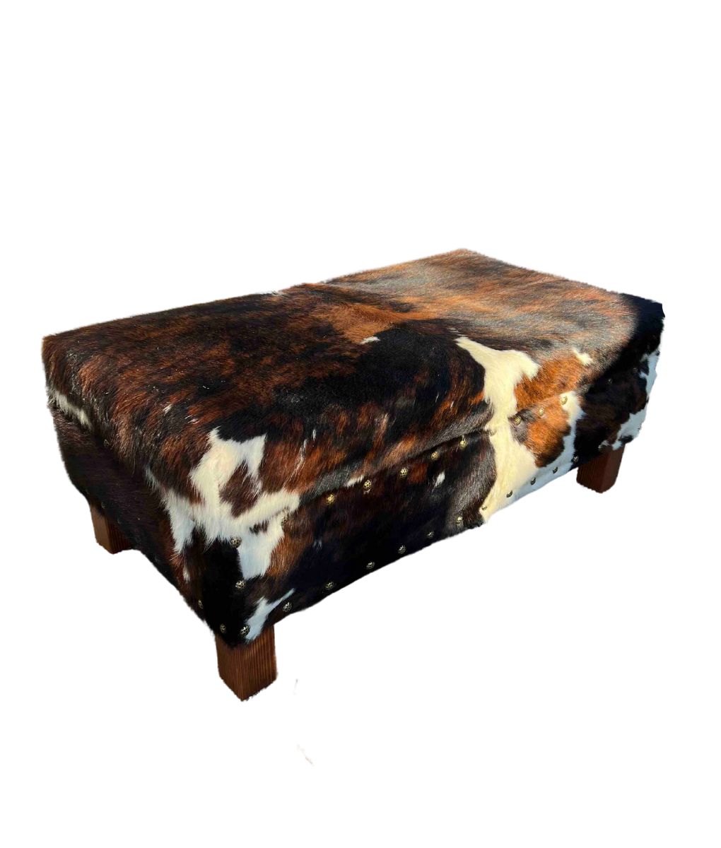 Cowhide Storage Ottoman Coffee Table Rustic Artistry
