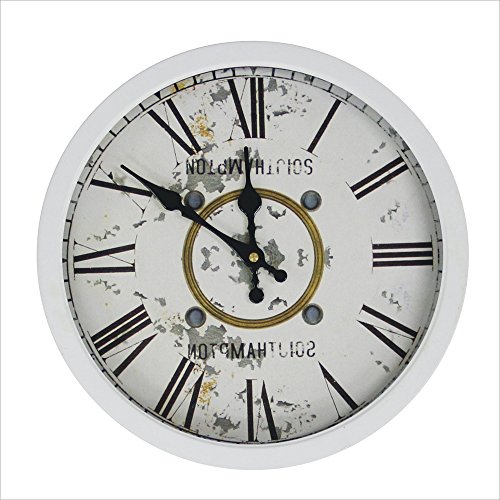 JustNile Rustic Style Wall Clock 12″ Round White Frame Roman Numeral