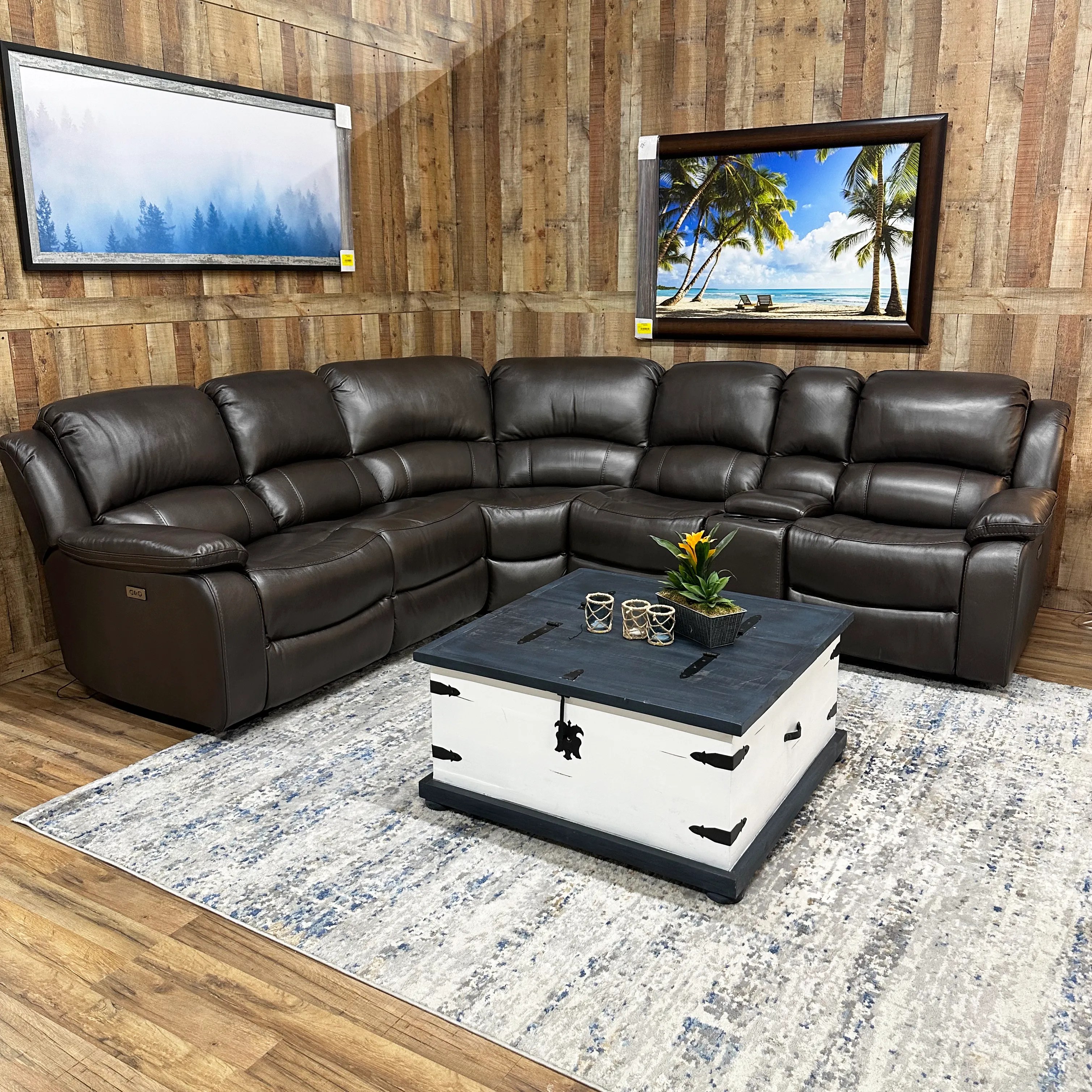 Davenport Leather Power Reclining Sectional Rustic Furniture Depot