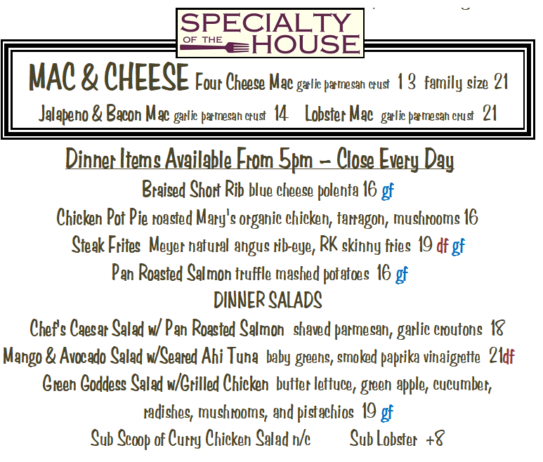 Dinner More items after 5pm Rustic Kitchen LA