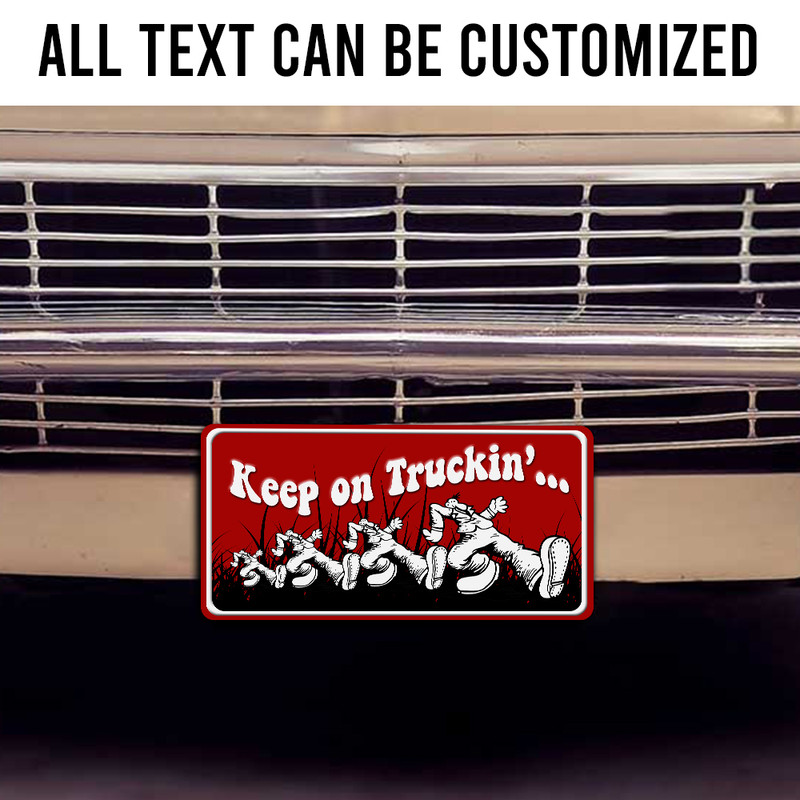 keep on trucking vintage garage hot rod rat rod license plate