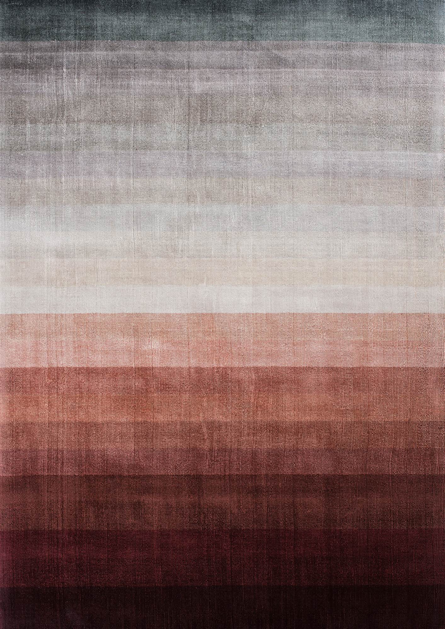 Handloomed 100 viscose peach and grey striped rug Ruth Noble Interiors