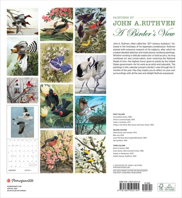 A Birder's View Paintings by John A. Ruthven 2023 Wall Calendar » John