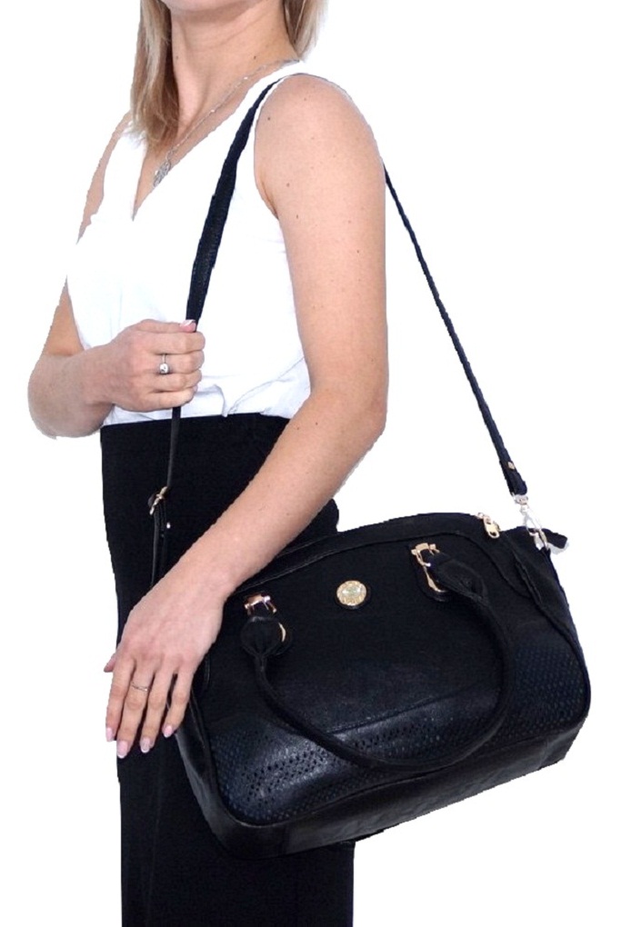 Schwarz Farbe Damen Handtasche MIT Schulterriemen Shopper Handtasche