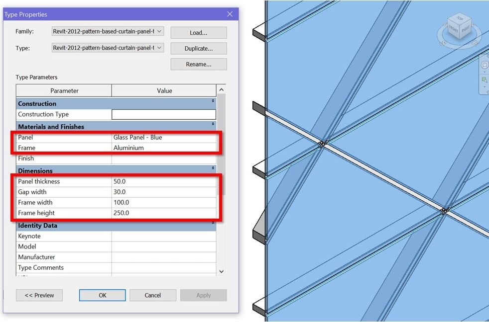 Revitcurtainpanelpatternbasedtriangleflatflexgapwidthframe