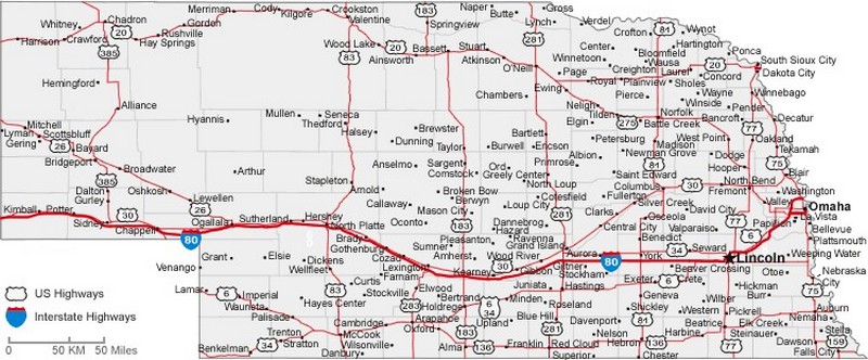 Map Of Southeast Nebraska Nebraska State Road Map with Census Information