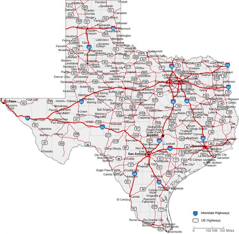 Texas State Road Map with Census Information