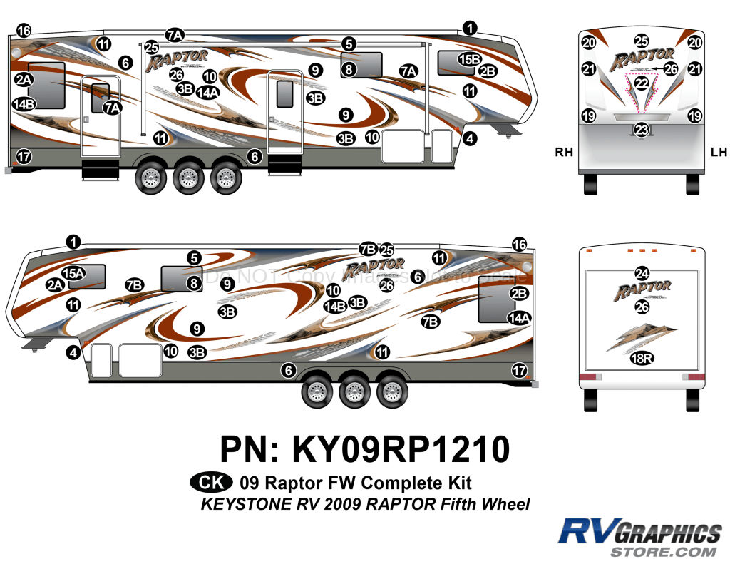 2009 Raptor Fifth Wheel Formed Cap Complete Decal Kit RV Graphics Store