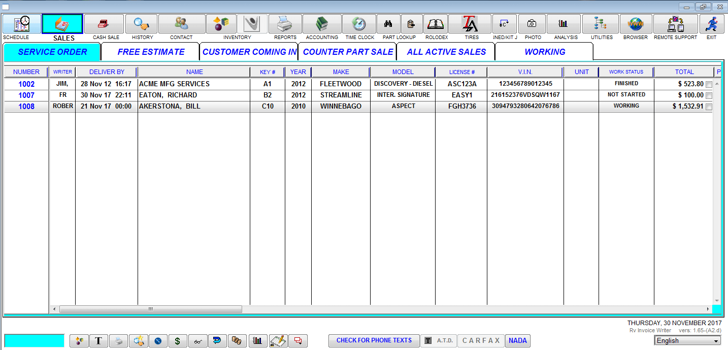 RV Invoice Products Summit Ordering System's RV InvoiceWriter