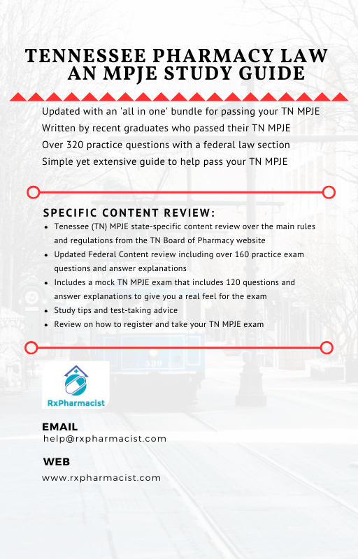 Tennessee Pharmacy Law A MPJE PRINT Study Guide RxPharmacist