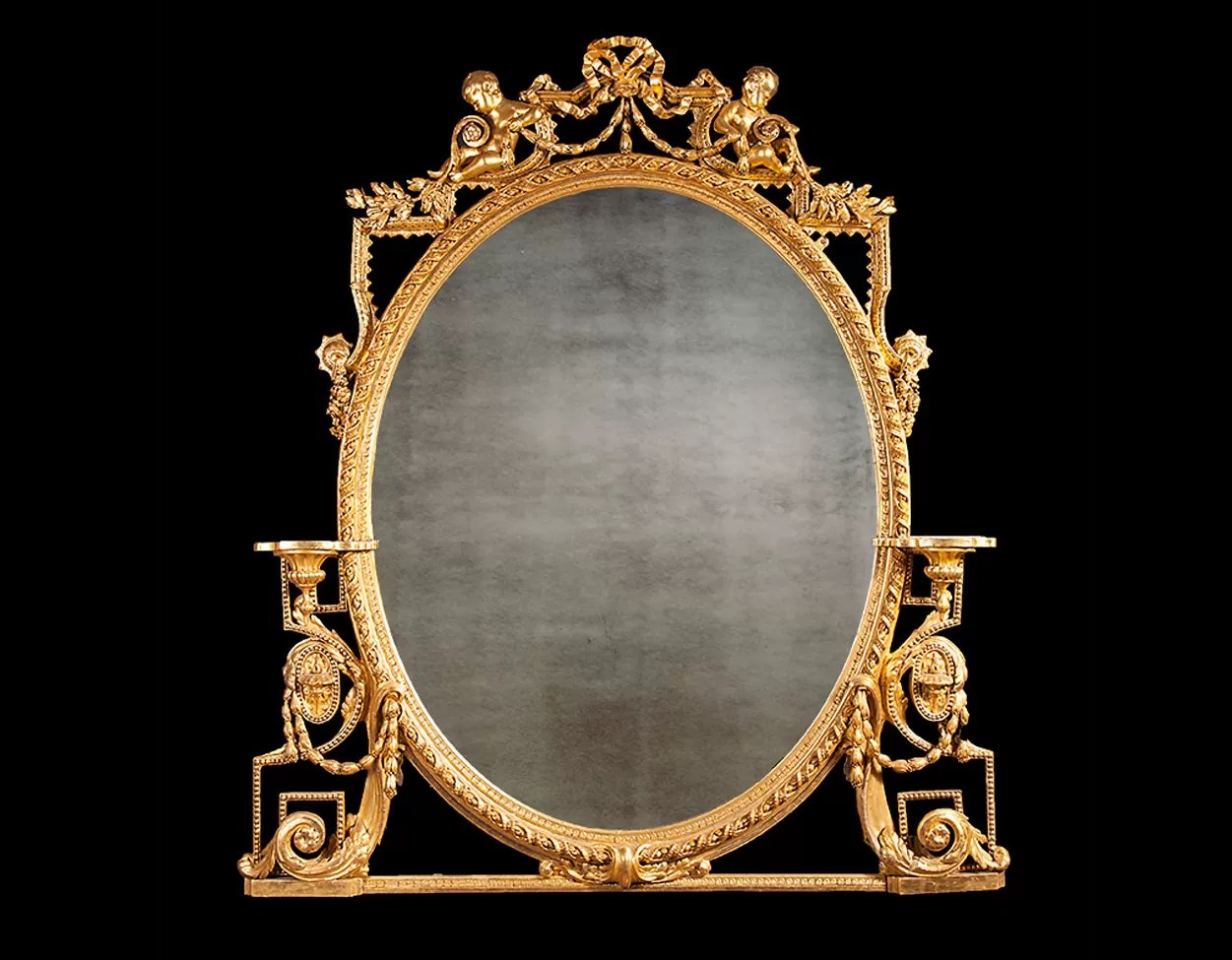 Antique Mirror With Picture On Top