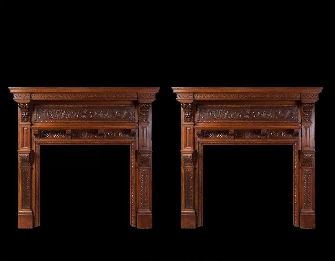Pair of Antique Wooden Fireplaces W093 19th Century, Antique
