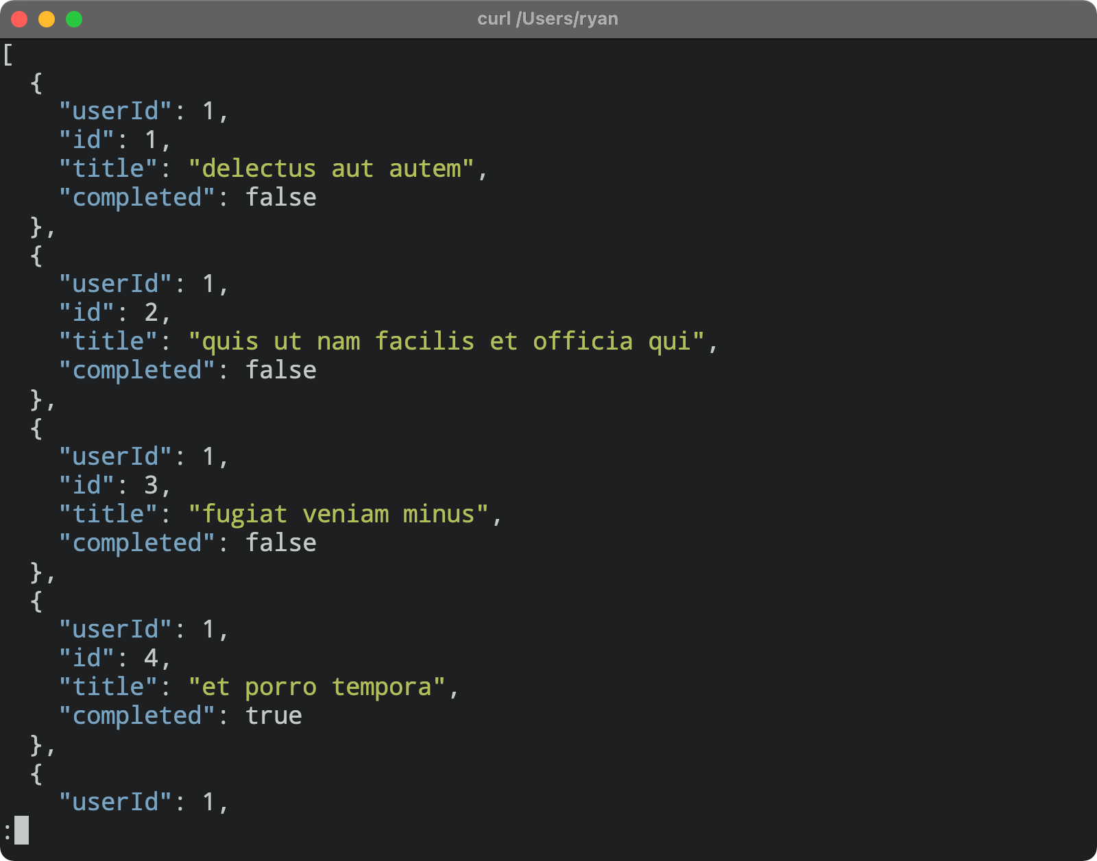 Pipe curl to jq and less With Color