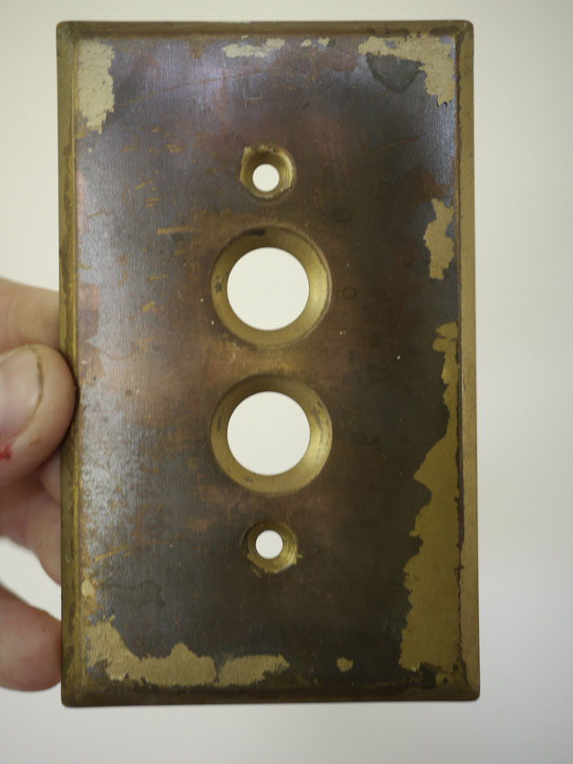 Pair of 2 Antique Brass Finish Metal Single Push Button Light Switch