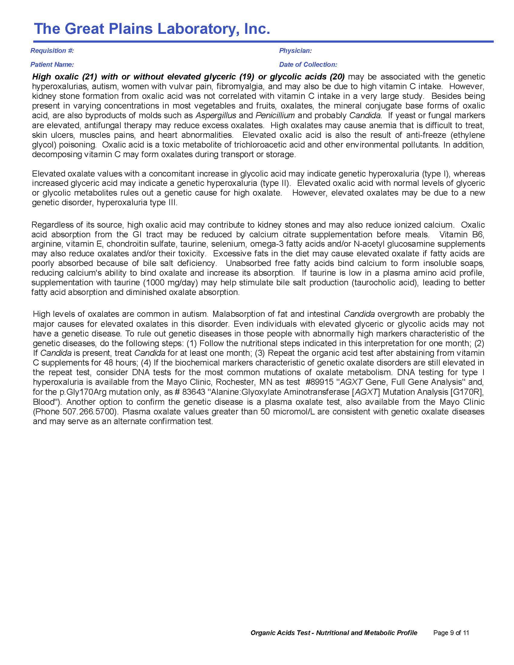 Organic Acids Test (OAT) Great Plains Laboratory Lab Test Order without a Doctor RyDocs