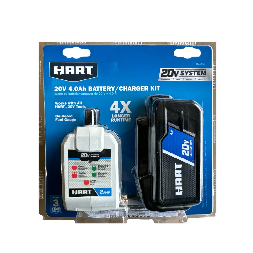 HART 20Volt LithiumIon 4.0Ah Battery and 2 Amp Fast Charger Kit