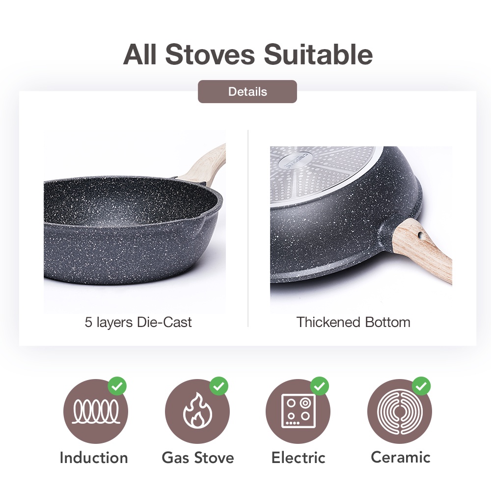 Carote Granite Non Stick Deep Frying Pan Skillet Saute Pan Fry Pan with