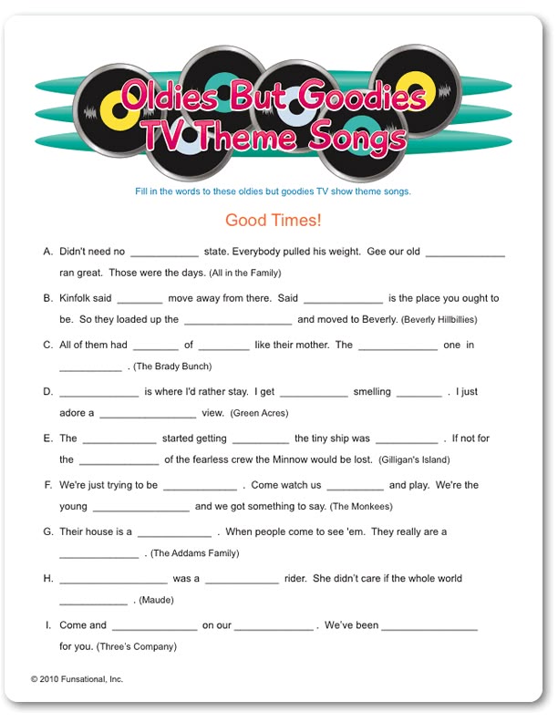 Printable Oldies But Goodies TV Theme Songs Parties
