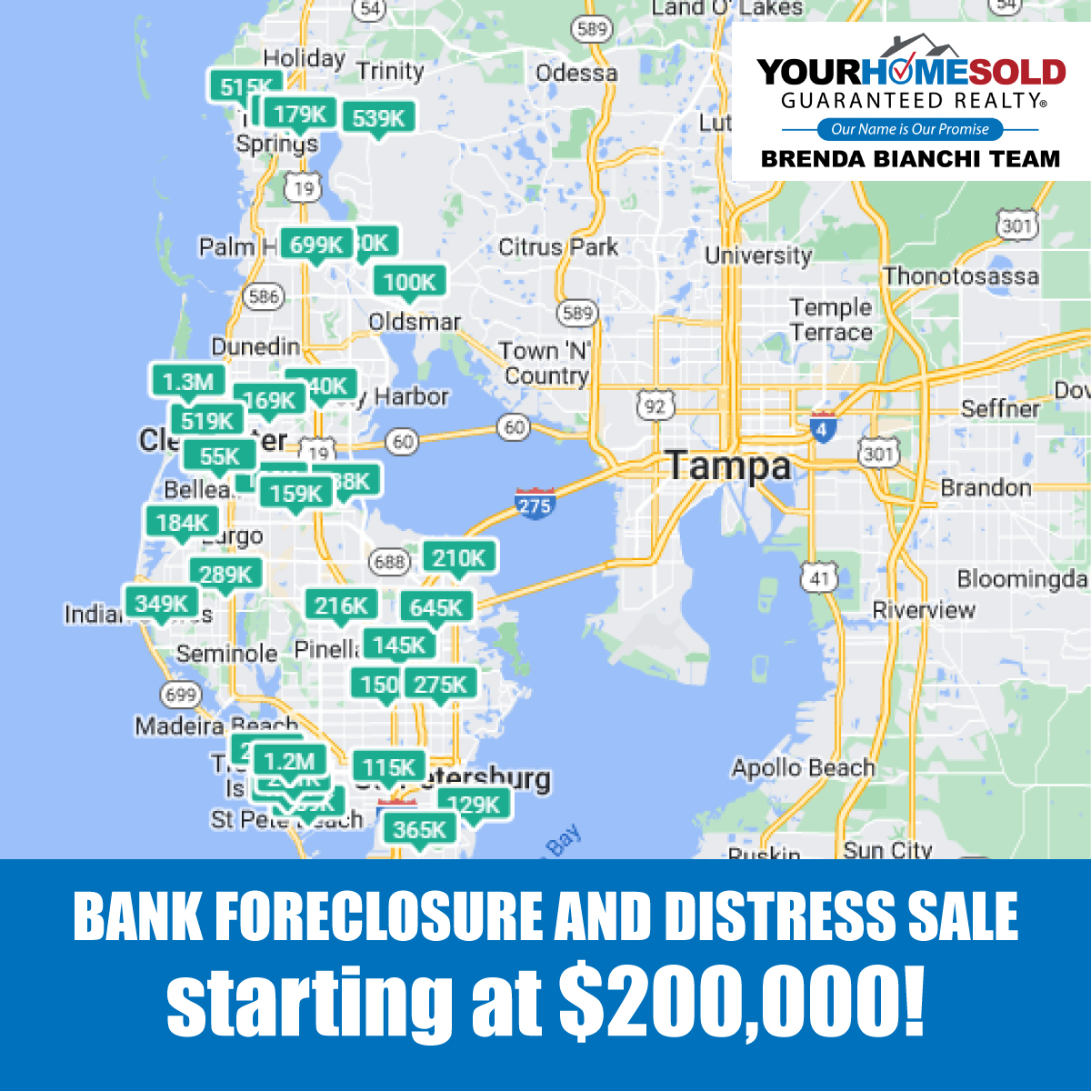 Bank foreclosure and Distress sales starting at 200,000 Pinellas