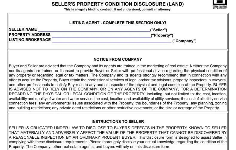 Seller's Property Condition Disclosure (Land) Strive