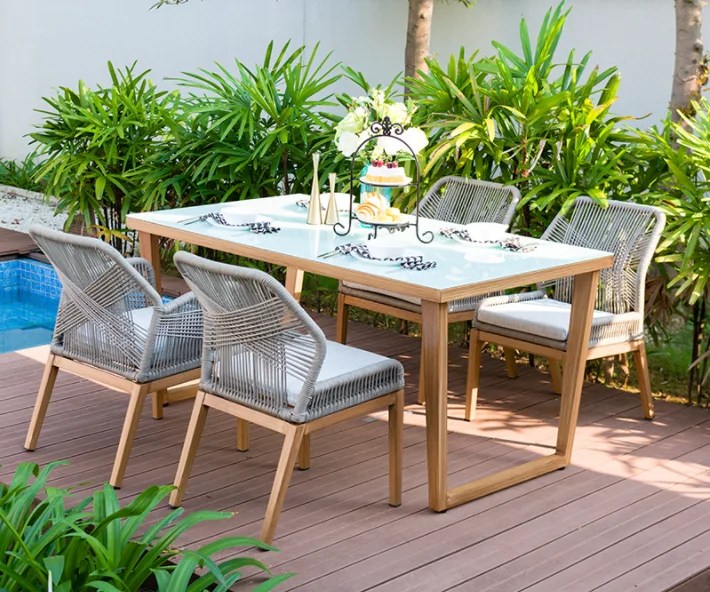 modern rope outdoor furniture teak corner dining lounge restaurant