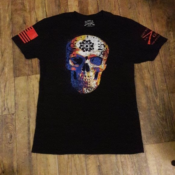 Colored Sugar Skull Grunt Style Shirt Size Large