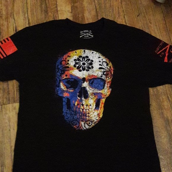 Colored Sugar Skull Grunt Style Shirt Size Large
