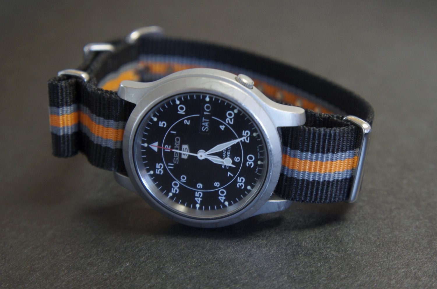 Black Gray and Orange 22mm Nato Nylon Watch Strap