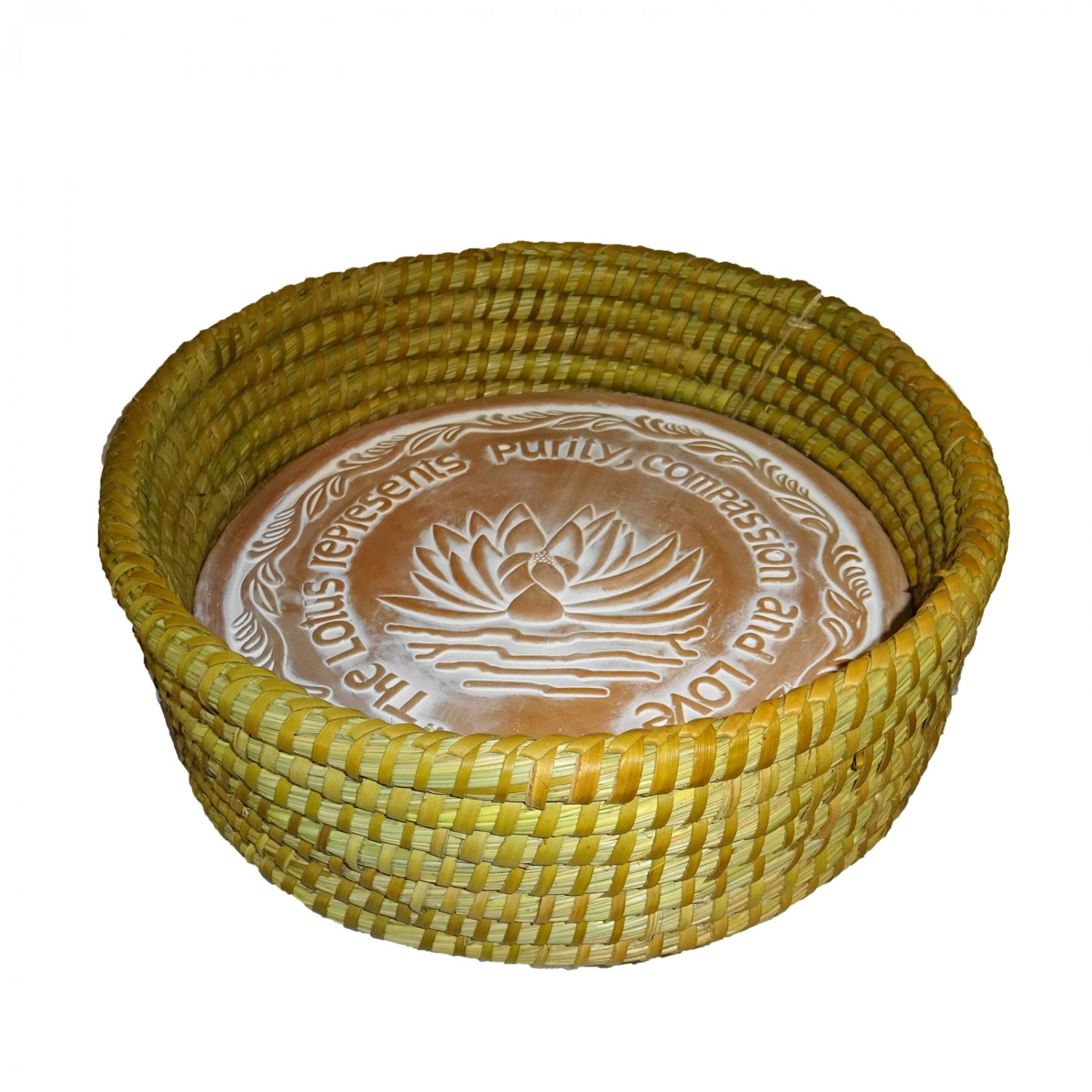 Natural 12" Warming Bread Basket w Lotus Warmer Tile Stone