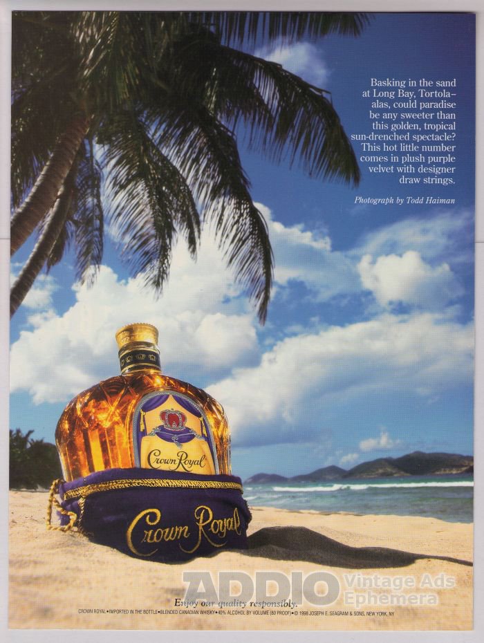 Crown Royal '90s PRINT AD tropical beach Seagram whiskey alcohol advertisement 1998
