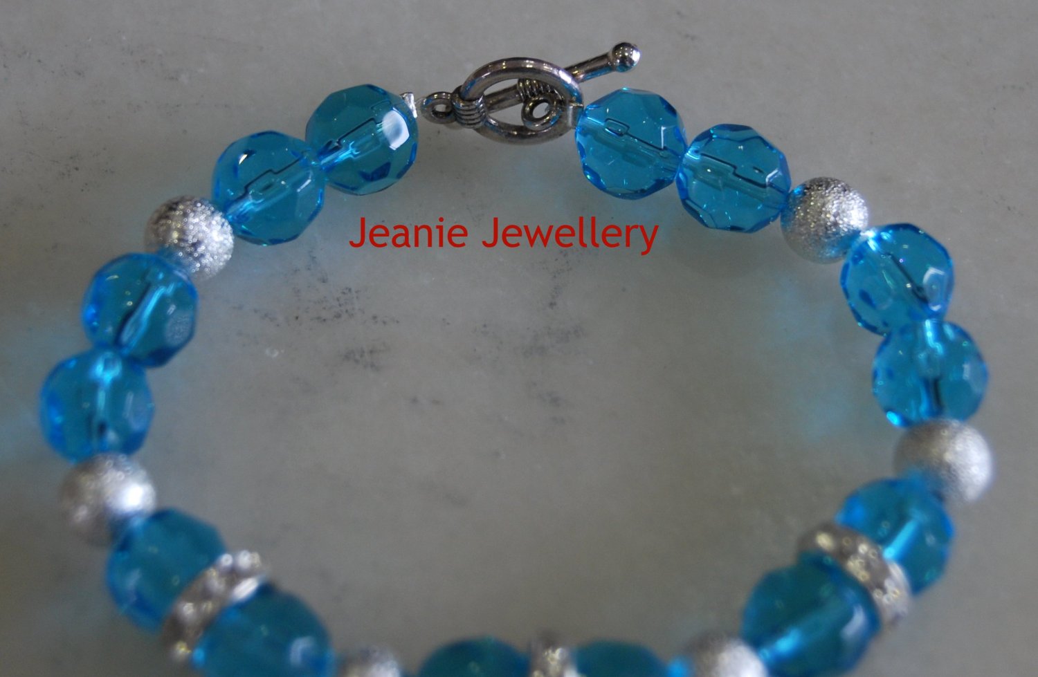 Light Blue Glass Bead Bracelet with Stardust and Rhynestone