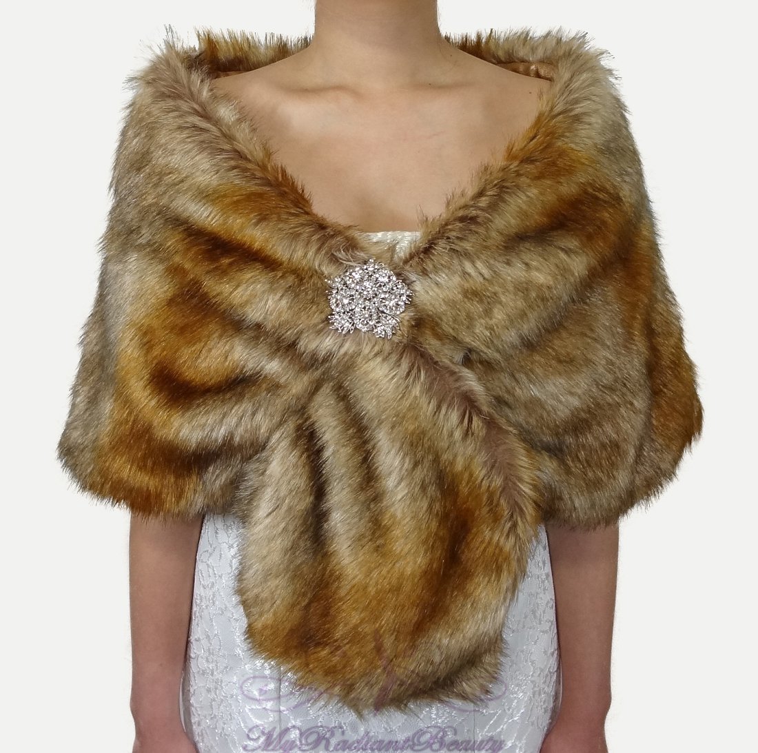 Bridal Vintage Brown Faux Fur Stole, Wedding Wrap, Bridal Stole FS108V