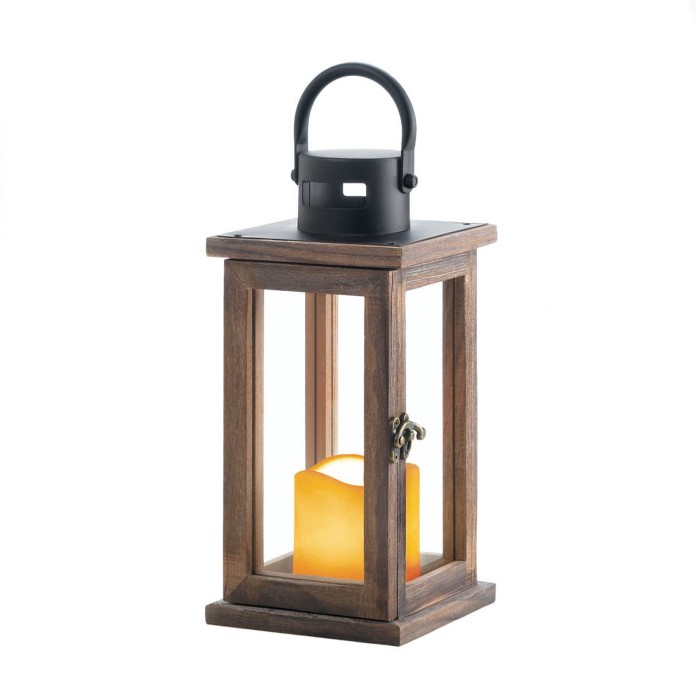 RUSTIC LODGE WOODEN LANTERN WITH LED CANDLE
