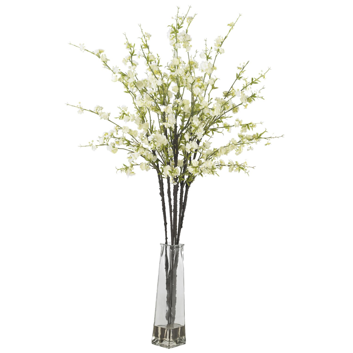 Cherry Blossoms w/Vase Silk Flower Arrangement White