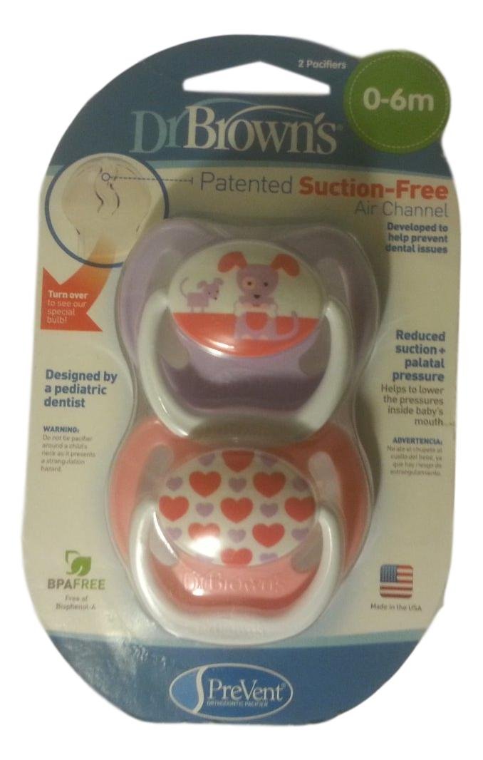 DR. BROWN'S PreVent Orthodontic Pacifiers Unique 06 m 2 Pack (Pink