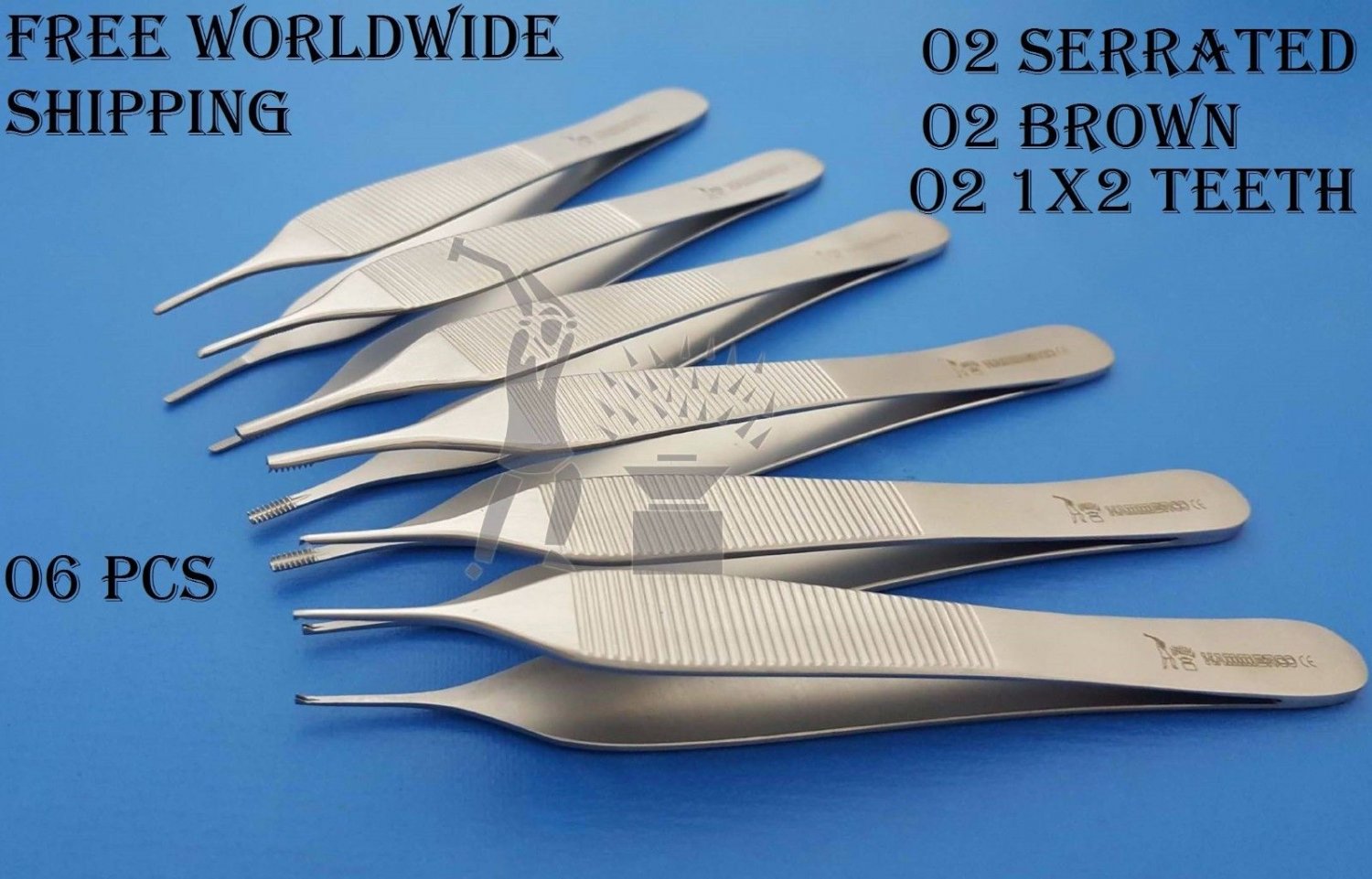 Adson Tissue Forceps 1x2 Teeth, Serrated & Adson Brown Plastic Surgery 6 pc