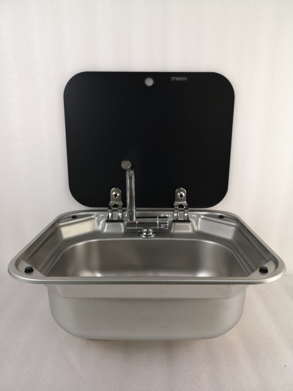 Boat RV Stainless Steel Basin Sink with Tempered Glass Lid 420*370