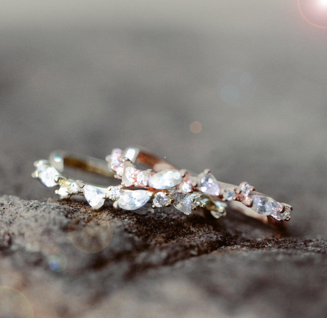 Rose Gold Vermeil Twist Open Ring Adjustable Dainty Crystal Ring Thin