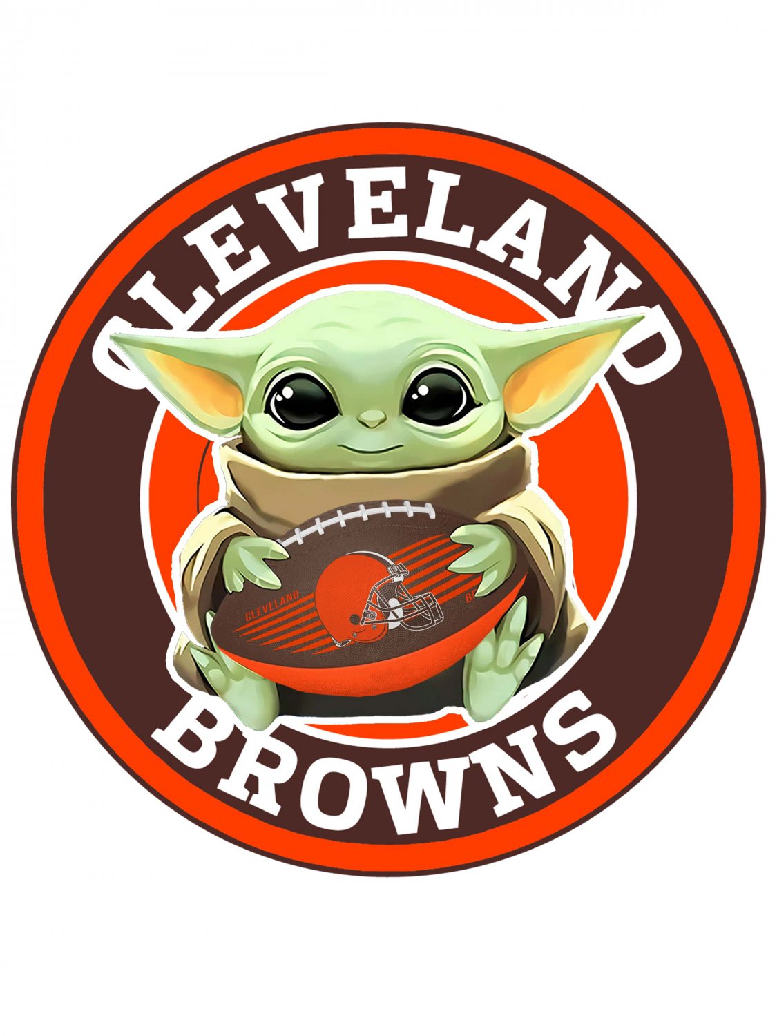 4 Inch Full Color Cleveland Browns Baby Yoda Die Cut Vinyl Decal Sticker