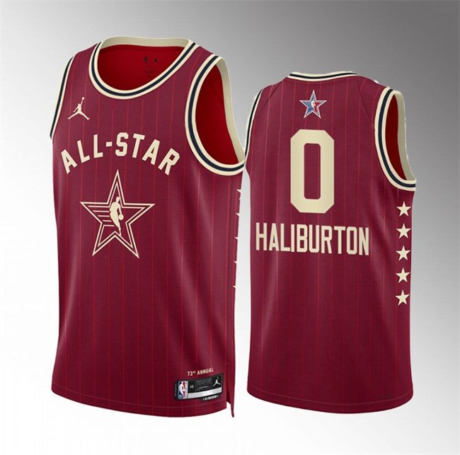 Men's 2024 AllStar 0 Tyrese Haliburton Crimson Stitched Basketball Jersey