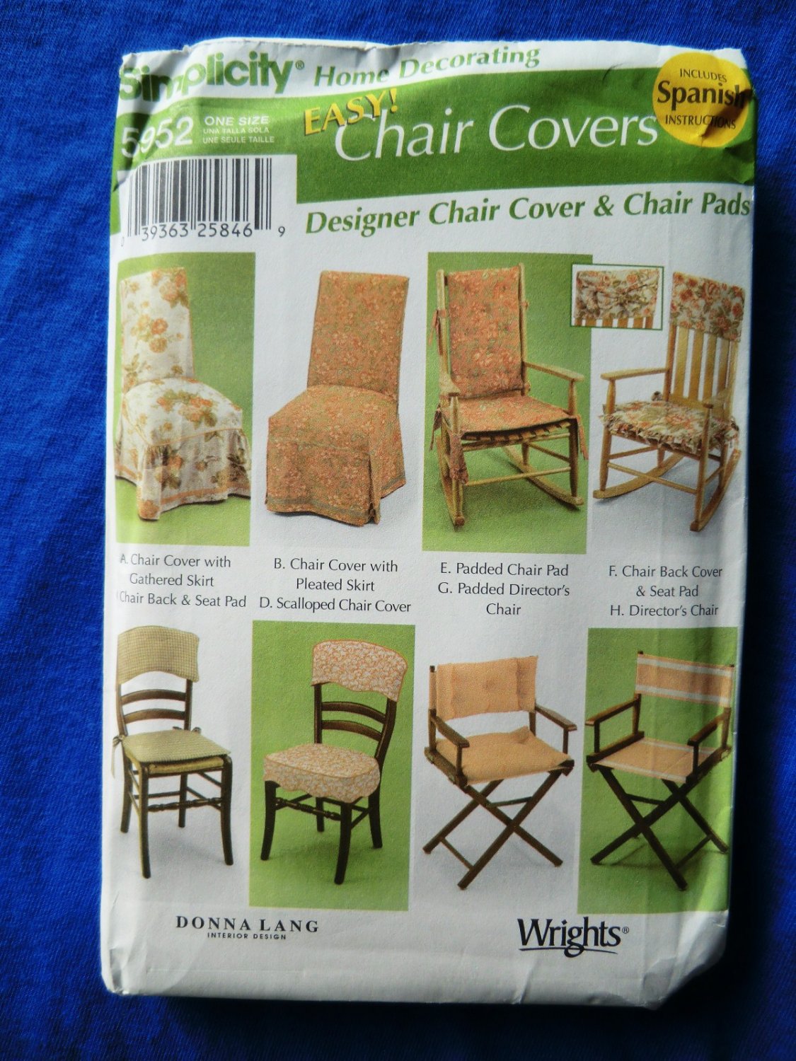 Simplicity Pattern 5952 UNCUT Designer Chair Cover Chair Pad