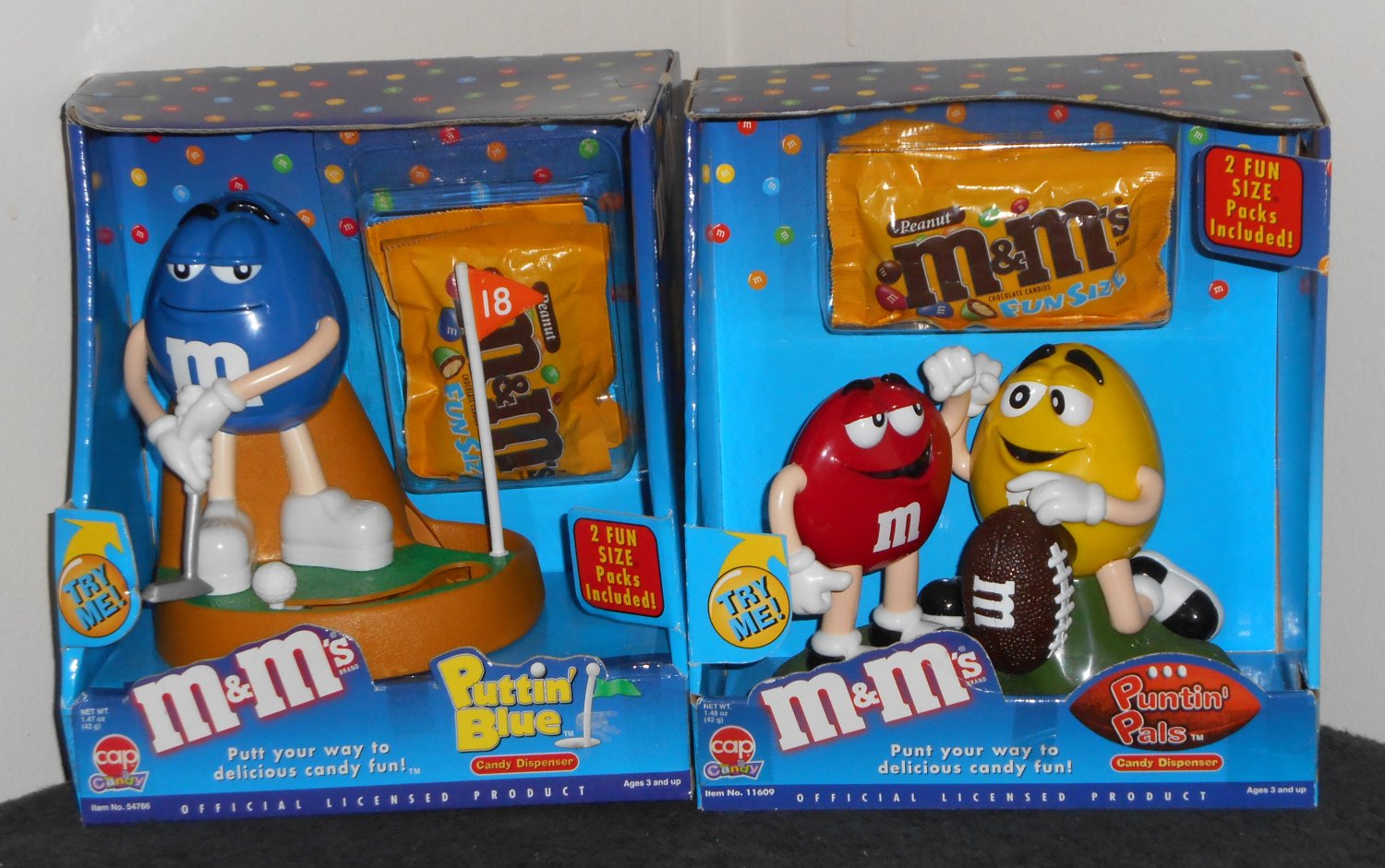 M&M's Candy Dispenser Lot Puttin Blue Golf Puntin Pals Football 54766