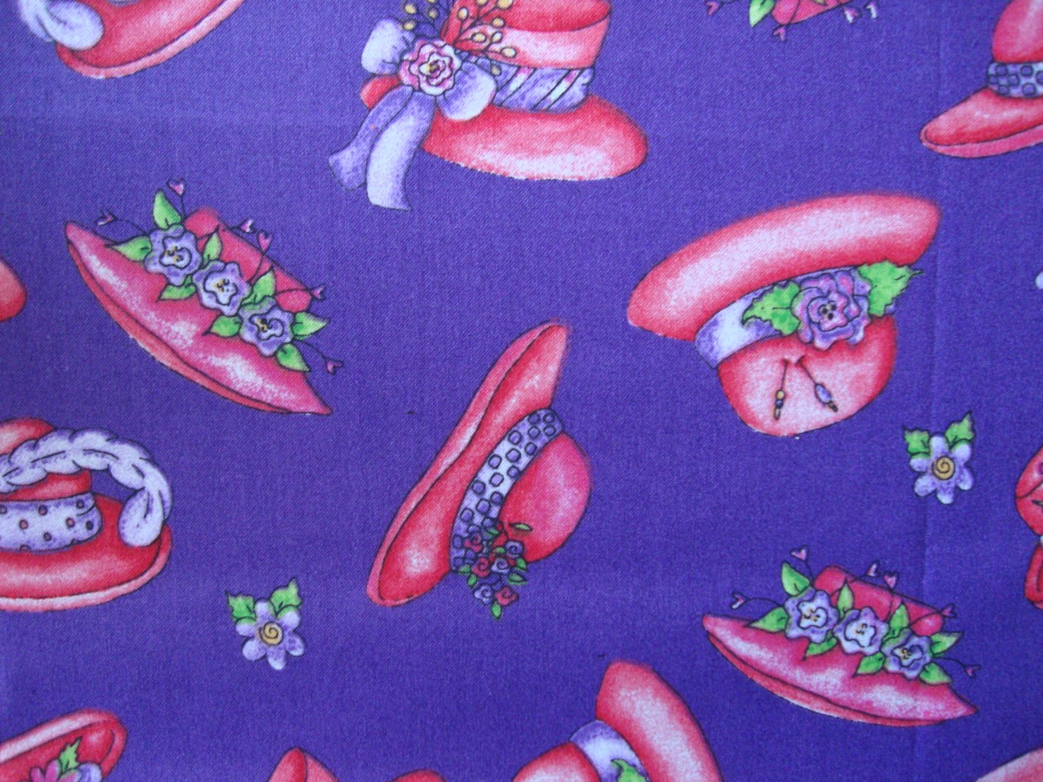 F8 Red Hatitude Pink and Red Hat Toss on Purple Cotton Fabric Fat