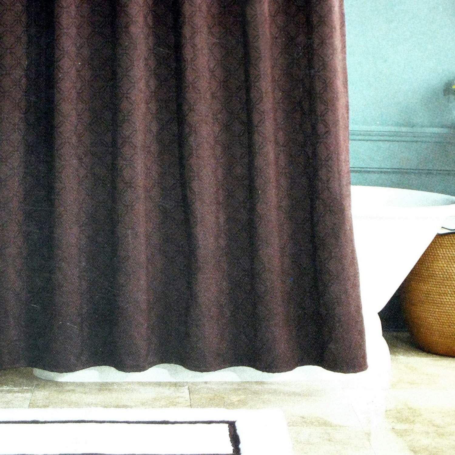 Fieldcrest Luxury SIGNATURE Brown Jacquard Lined Fabric Shower Curtain