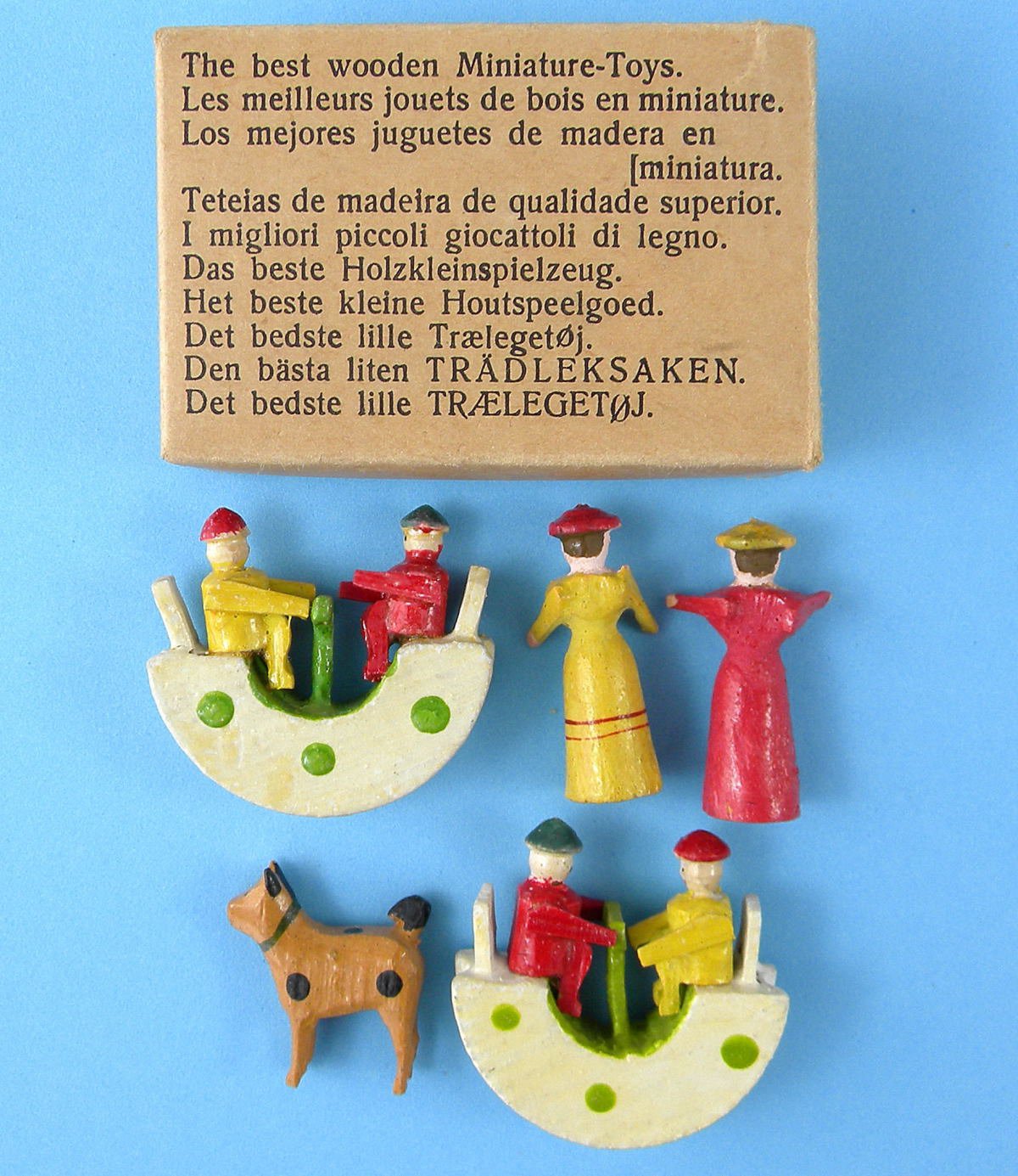 Antique German Erzgebirge Miniature Wood Teeter Totter Set Original Box