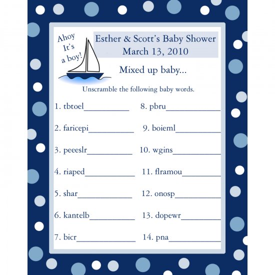 24 Personalized Baby Shower Word Scramble Game Cards AHOY IT'S A BOY