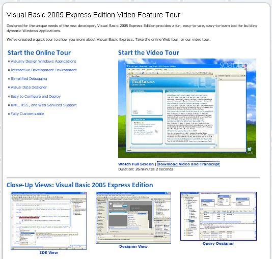 Visual Basic 2005 Express Edition Feature Tour latest version Get