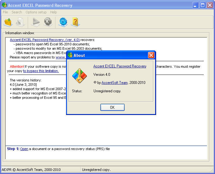 Accent EXCEL Password Recovery download for free