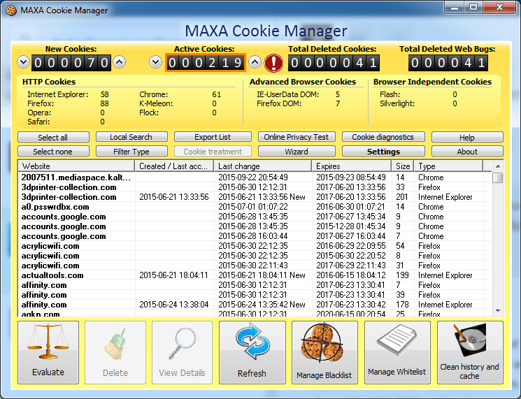 MAXA Cookie Manager download for free GetWinPCSoft