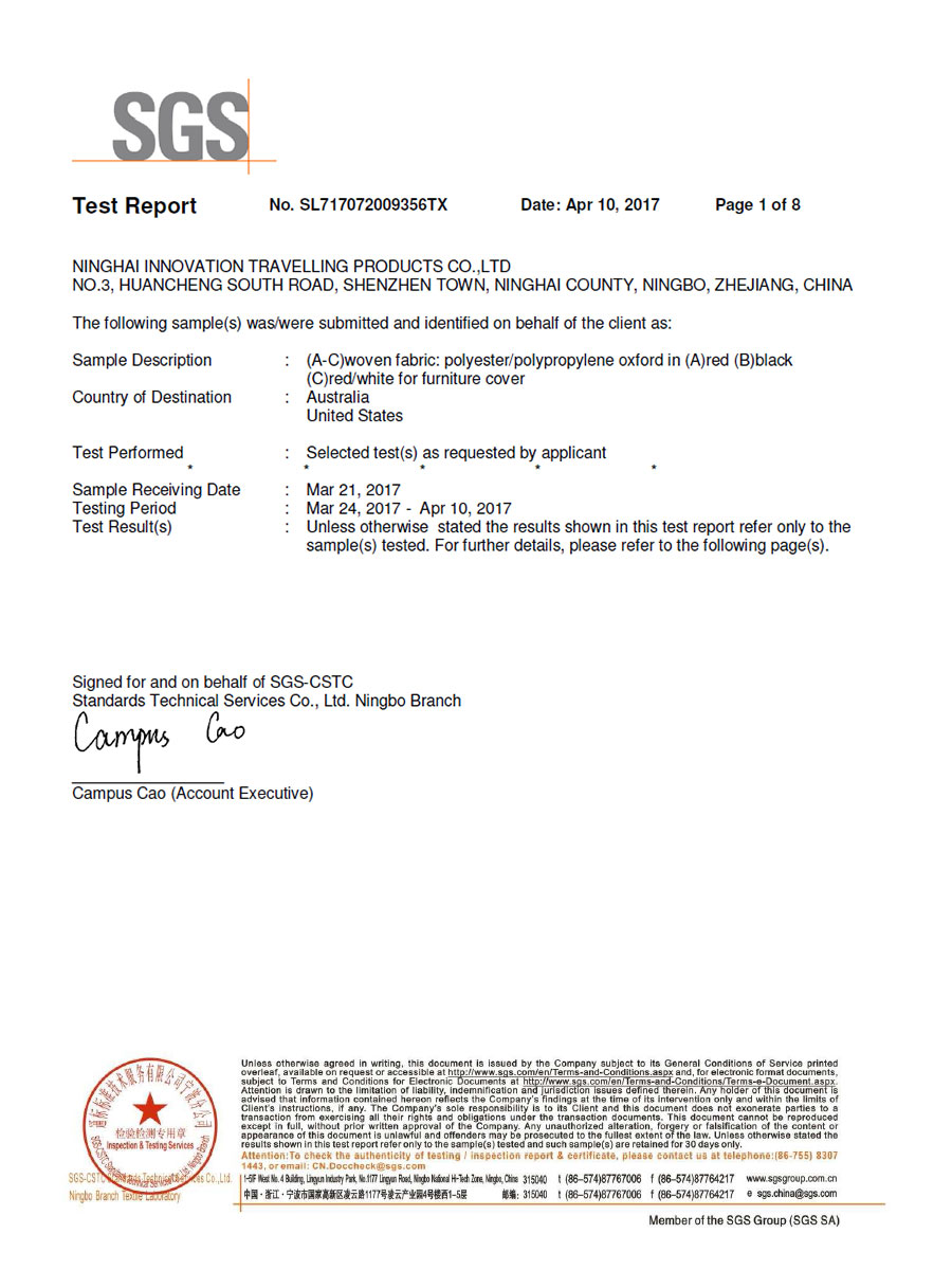 Certifications attained by NingBo Homful import and export co.Ltd